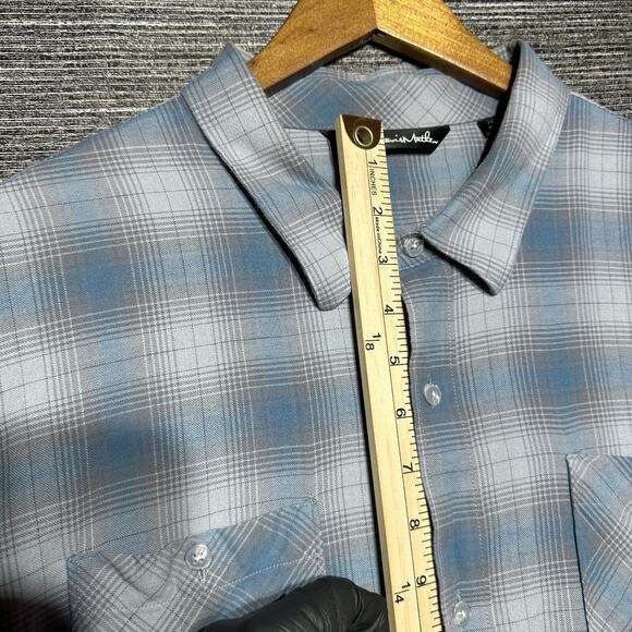 Travis Mathew Flannel Button Up Shirt Men's 2XL Blue Gray Plaid Long Sleeve - Picture 7 of 13